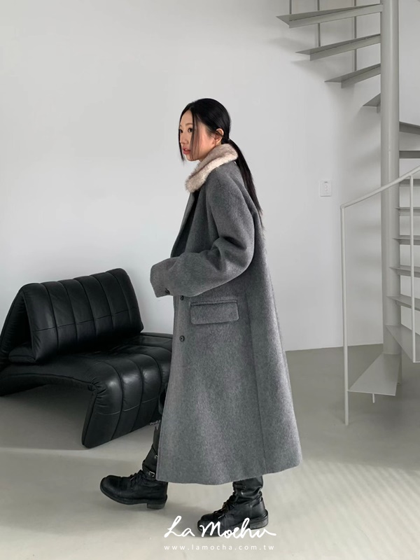 可拆式毛領羊毛大衣外套